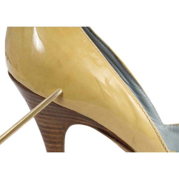 LAMBERTSON TRUEX Tan Patent Leather Peep Toe Pumps - Picture 6 of 8